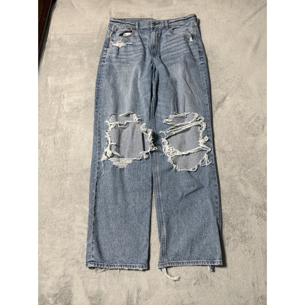 American Eagle Jeans Womens 14 Blue Super Highest Rise Baggy Straight 32x30